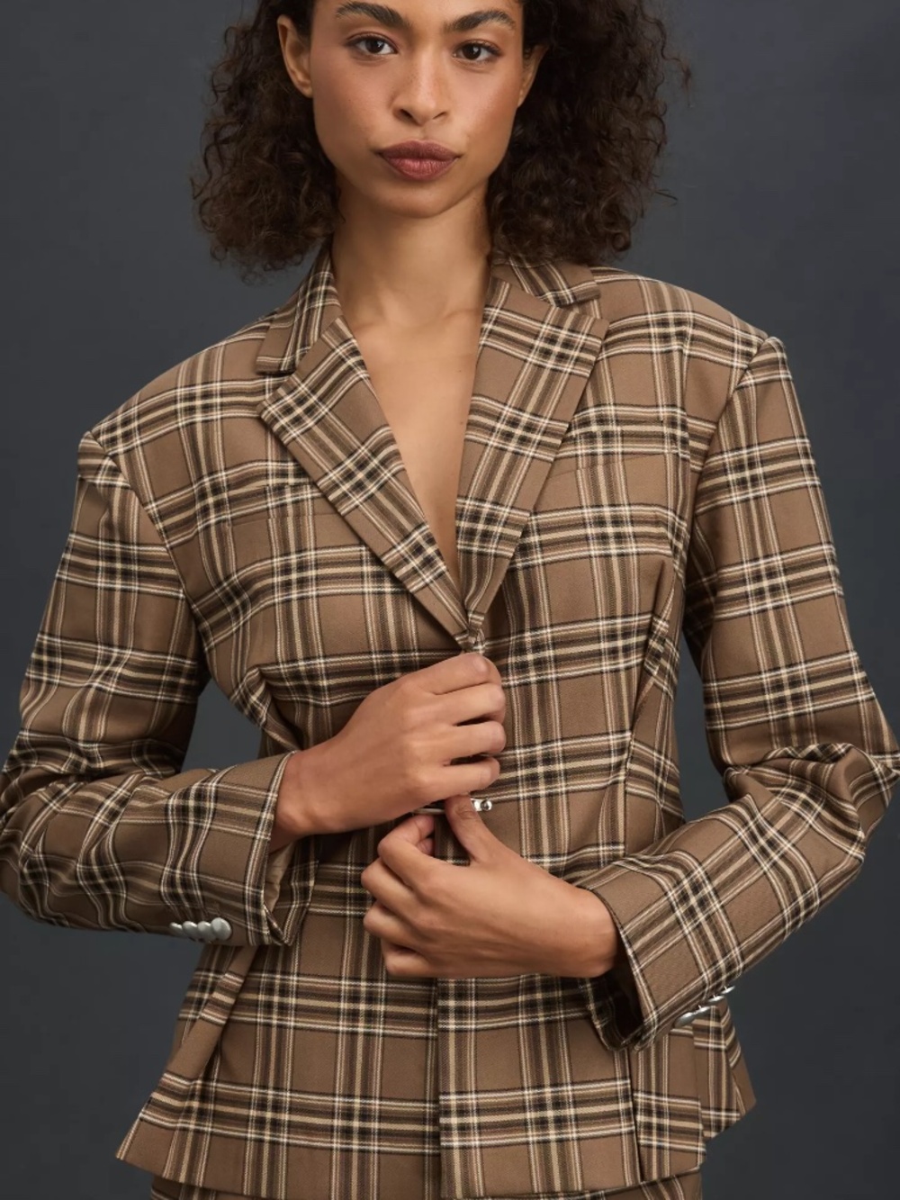Anthropololgie Rowing Blazers Plaid Pleated Blazer in Brown Plaid NWT